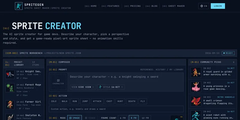 SpriteGen sprite creator workbench