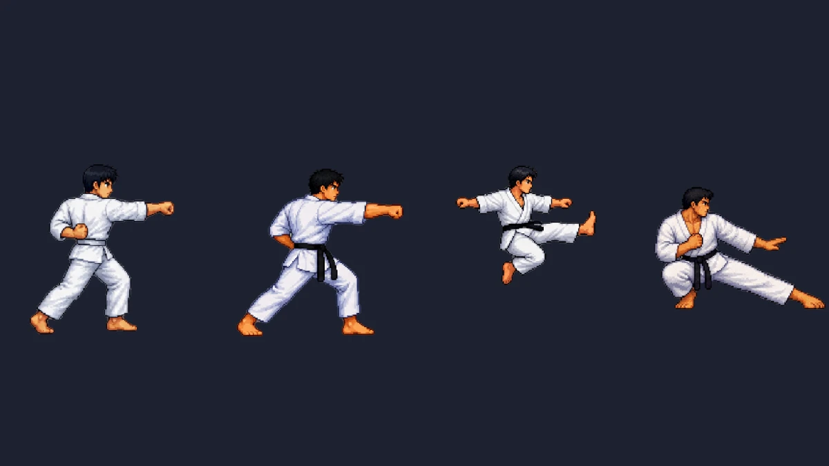 Créer des sprites de jeu de combat : poings, pieds et balayages