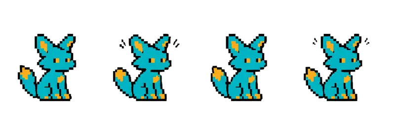 Sprite sheet de zorro compañero pixel art en reposo